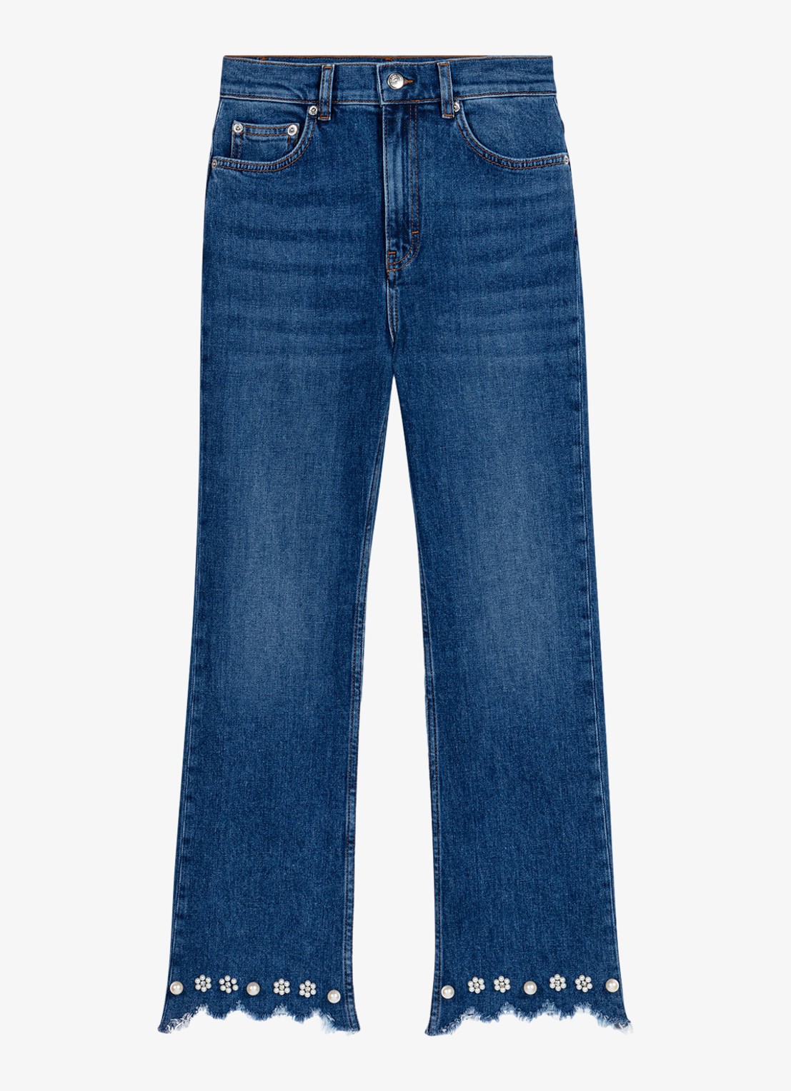 Maje Passionpearl straight fit jeans met kralendecoratie - voorkant 2 donkerblauw
