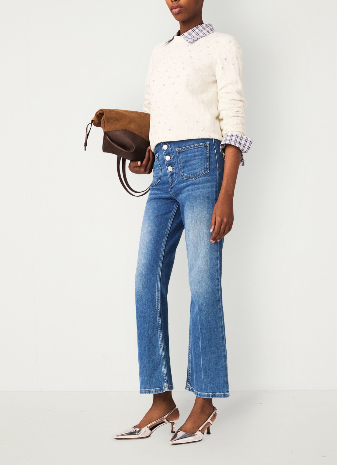 Maje Passiony flared jeans met opgestikte zakken - voorkant 6 indigo