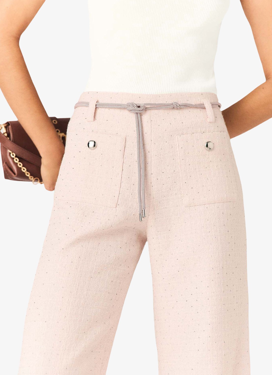 Maje Pillona loose fit broek met strass en opgestikte zakken - detail 4 lichtroze