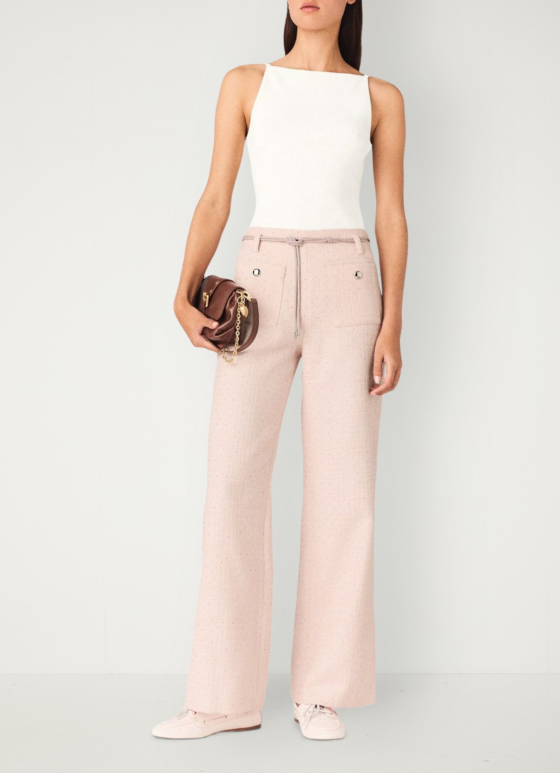 Maje Pillona loose fit broek met strass en opgestikte zakken - voorkant 6 lichtroze