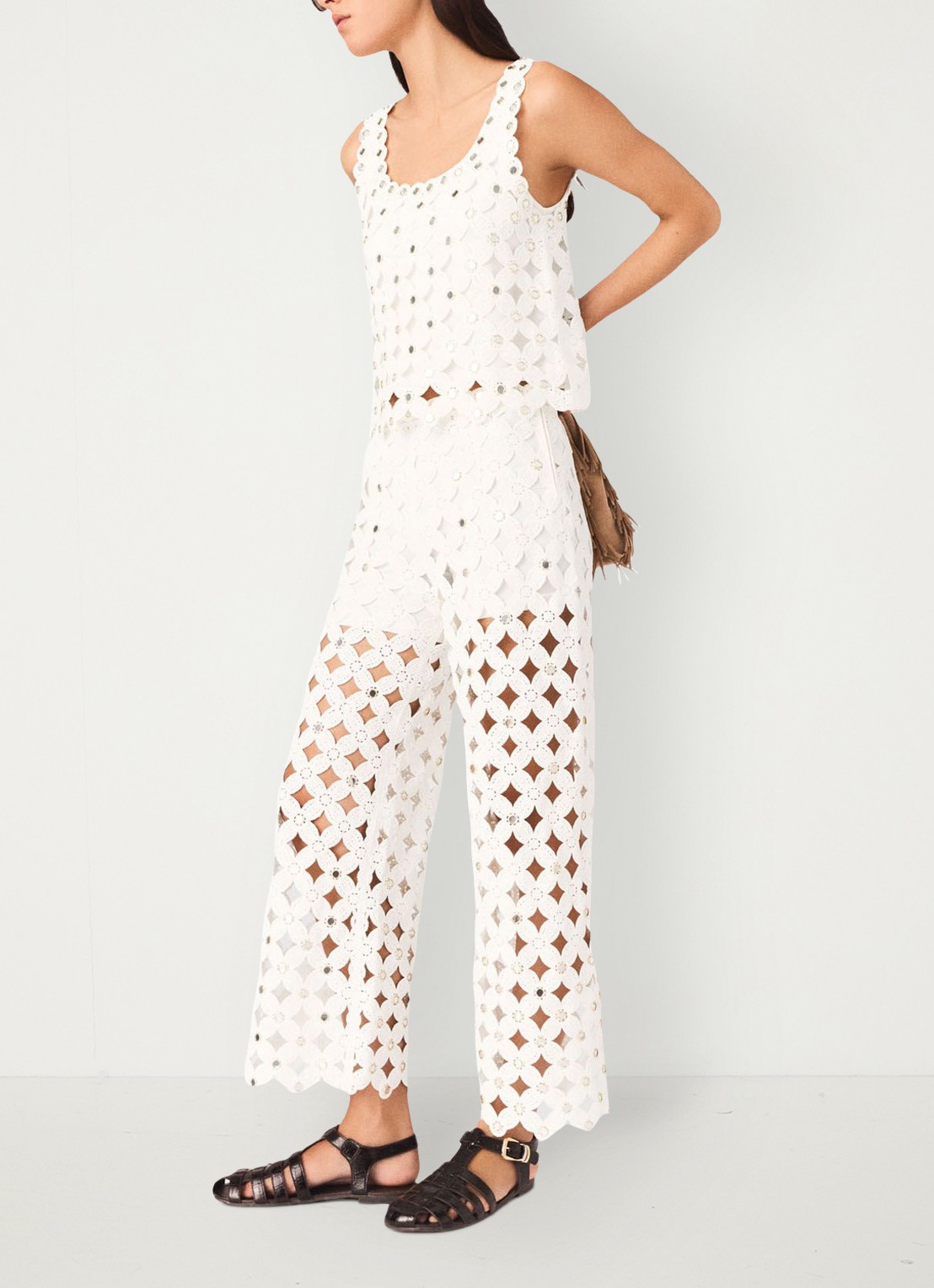 Maje Pimiroir broek met opengewerkt detail  - detail 3 wit