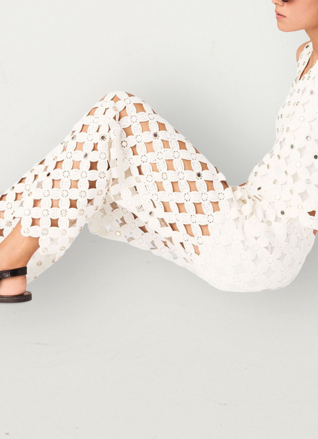 Maje Pimiroir broek met opengewerkt detail  - detail 4 wit