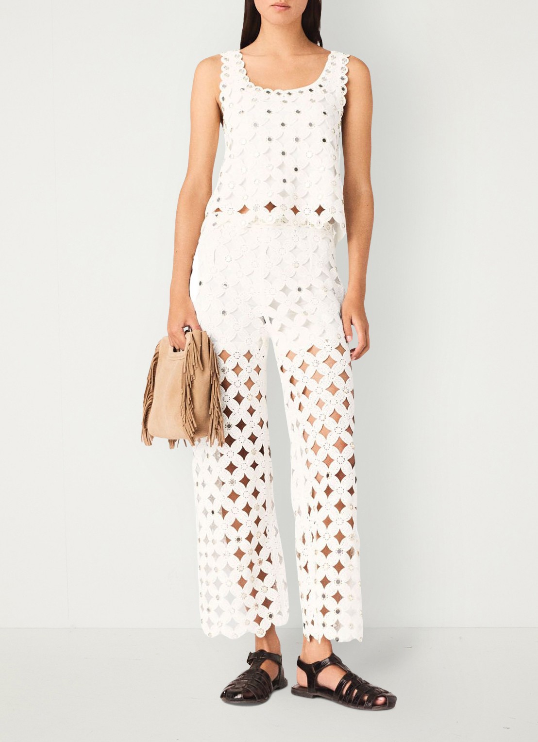 Maje Pimiroir broek met opengewerkt detail  - voorkant 7 wit