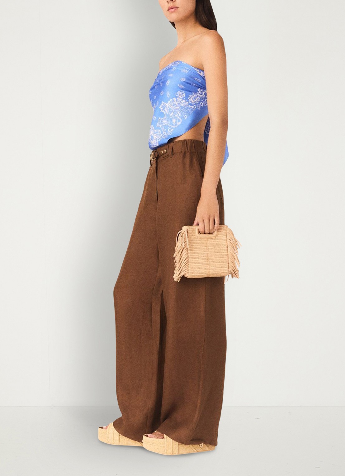Maje Piumacao high waist loose fit pantalon met ceintuur - detail 4 bruin