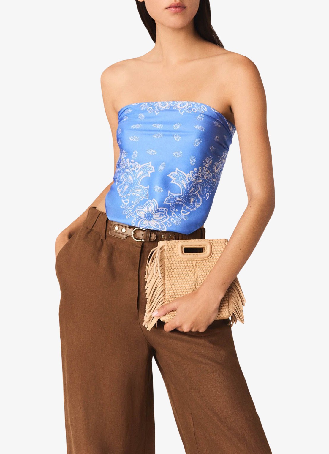 Maje Piumacao high waist loose fit pantalon met ceintuur - detail 5 bruin