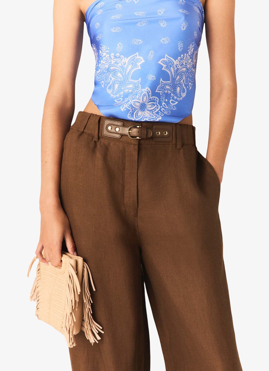 Maje Piumacao high waist loose fit pantalon met ceintuur - detail 6 bruin