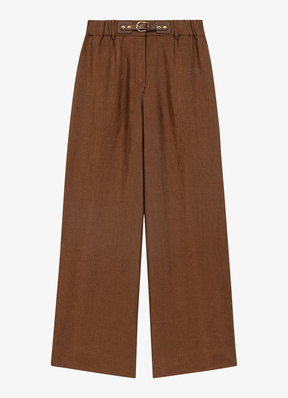 Maje Piumacao high waist loose fit pantalon met ceintuur - voorkant bruin