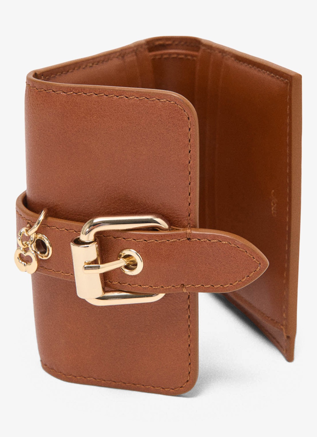 Maje Portemonnee van leer - detail 3 cognac