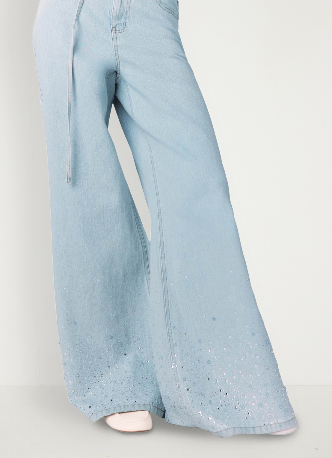 Maje Pyrosa wide leg jeans met strass  - detail 3 indigo