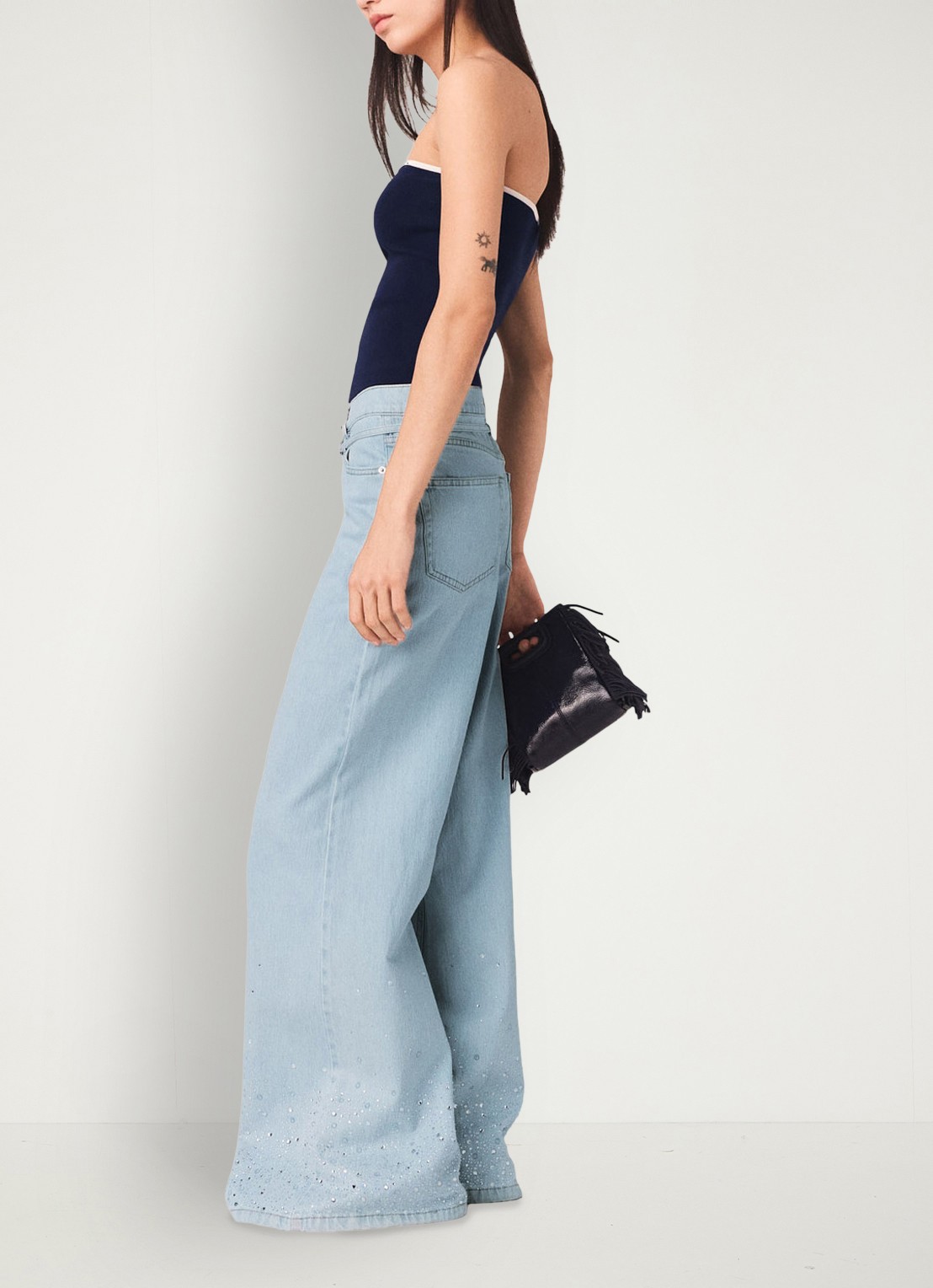 Maje Pyrosa wide leg jeans met strass  - detail 4 indigo