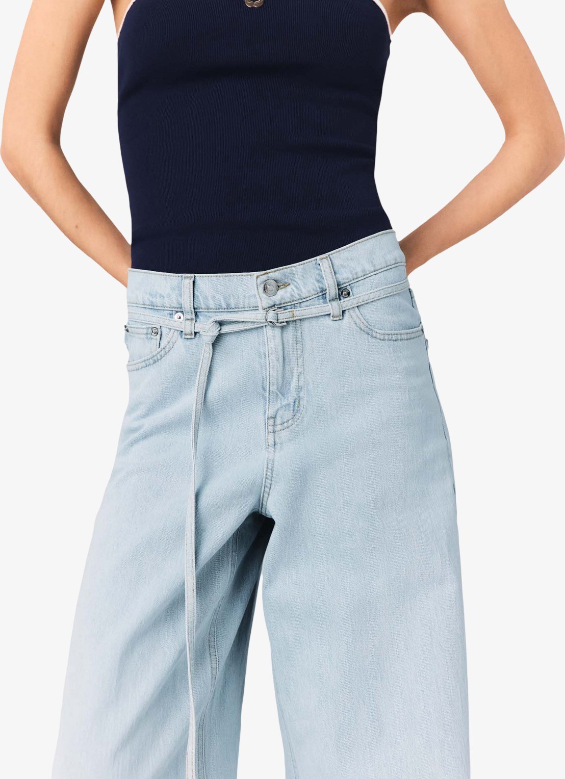 Maje Pyrosa wide leg jeans met strass  - detail 6 indigo