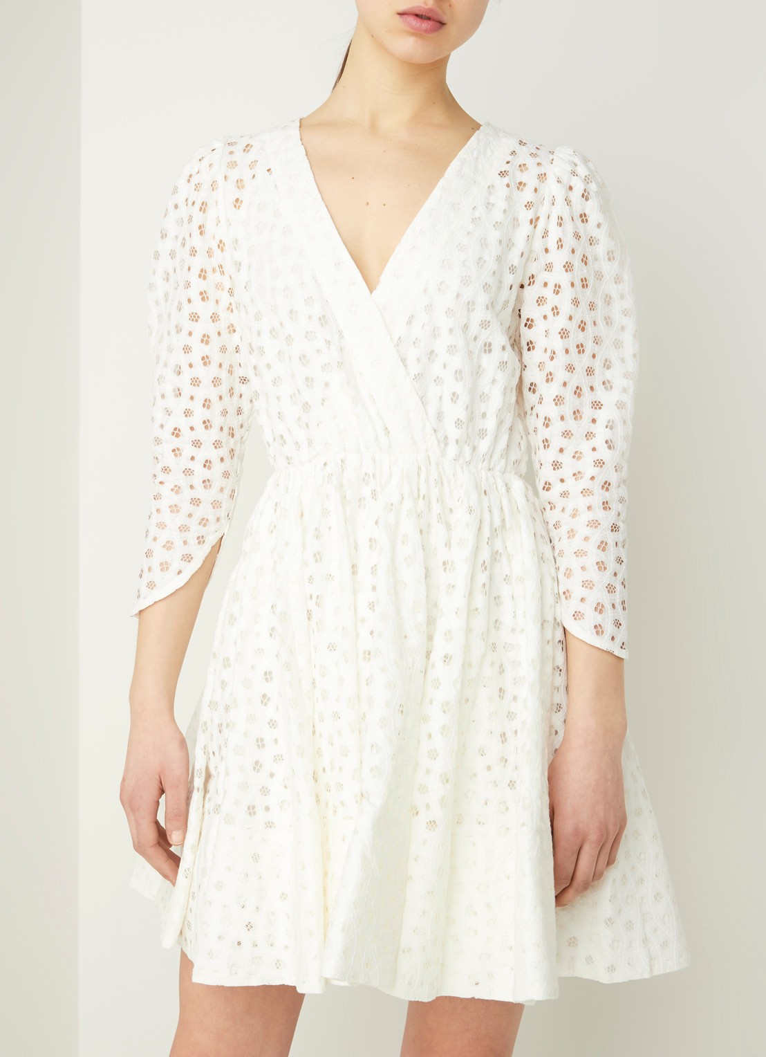 Maje Raline mini jurk met broderie  - detail 3 gebroken wit