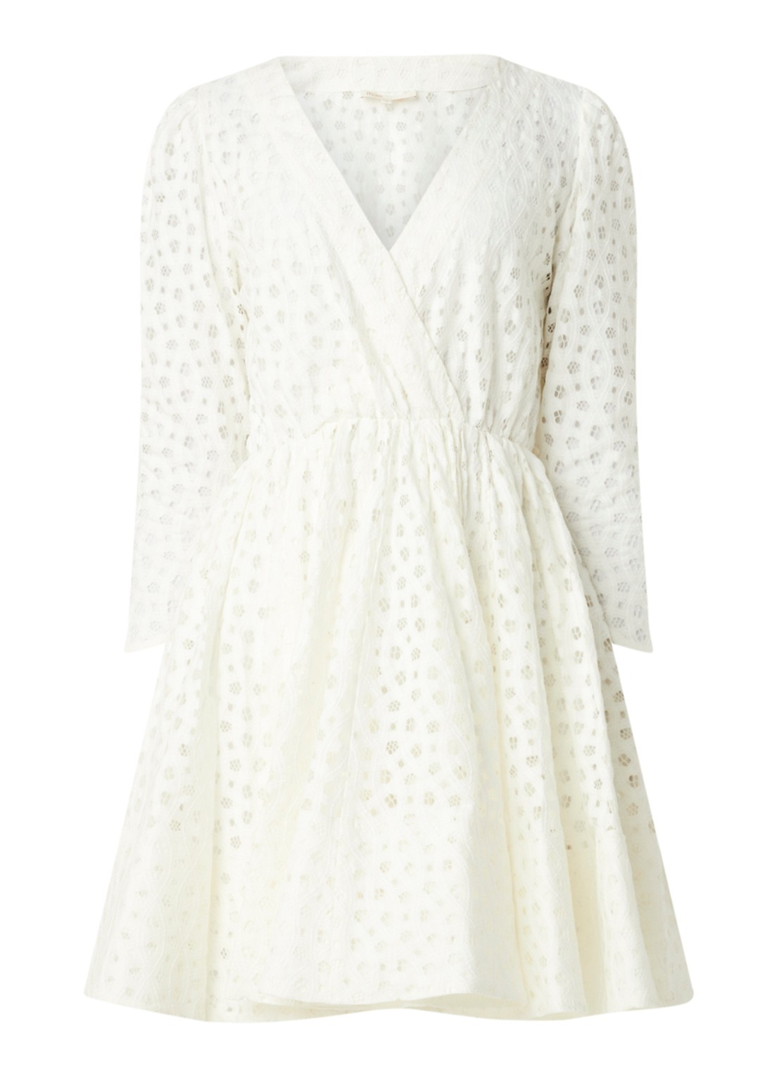 Maje Raline mini jurk met broderie  - voorkant gebroken wit