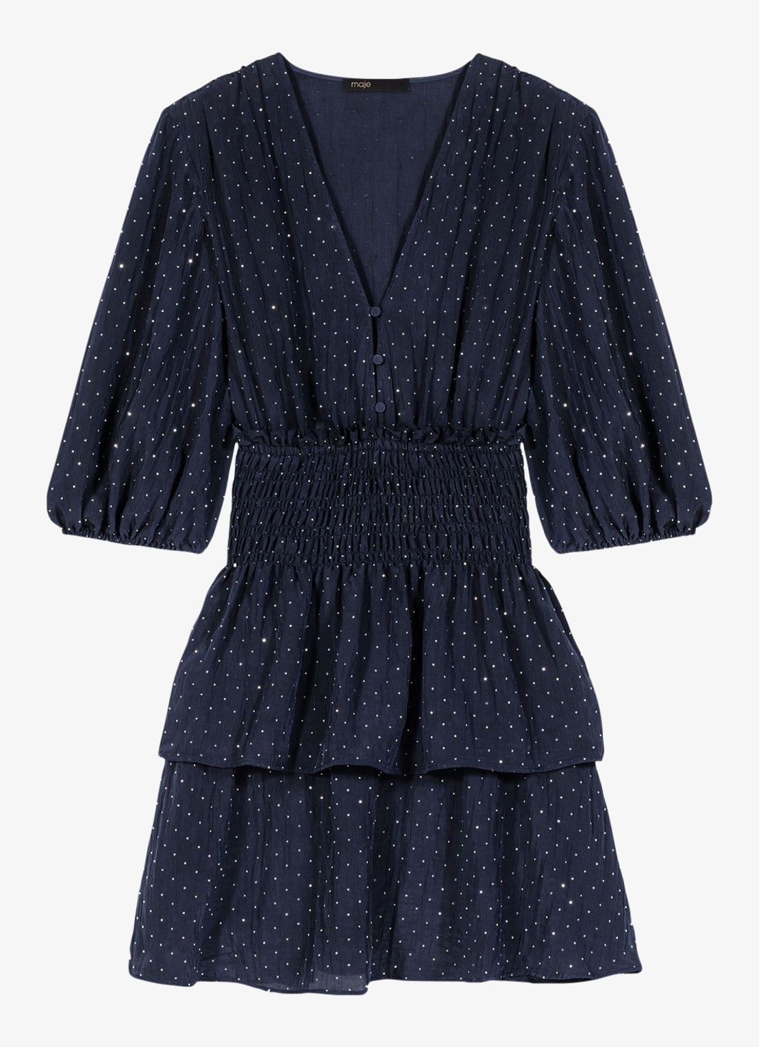 Maje Rapapamyta mini tuniekjurk met stippenprint - voorkant 5 donkerblauw