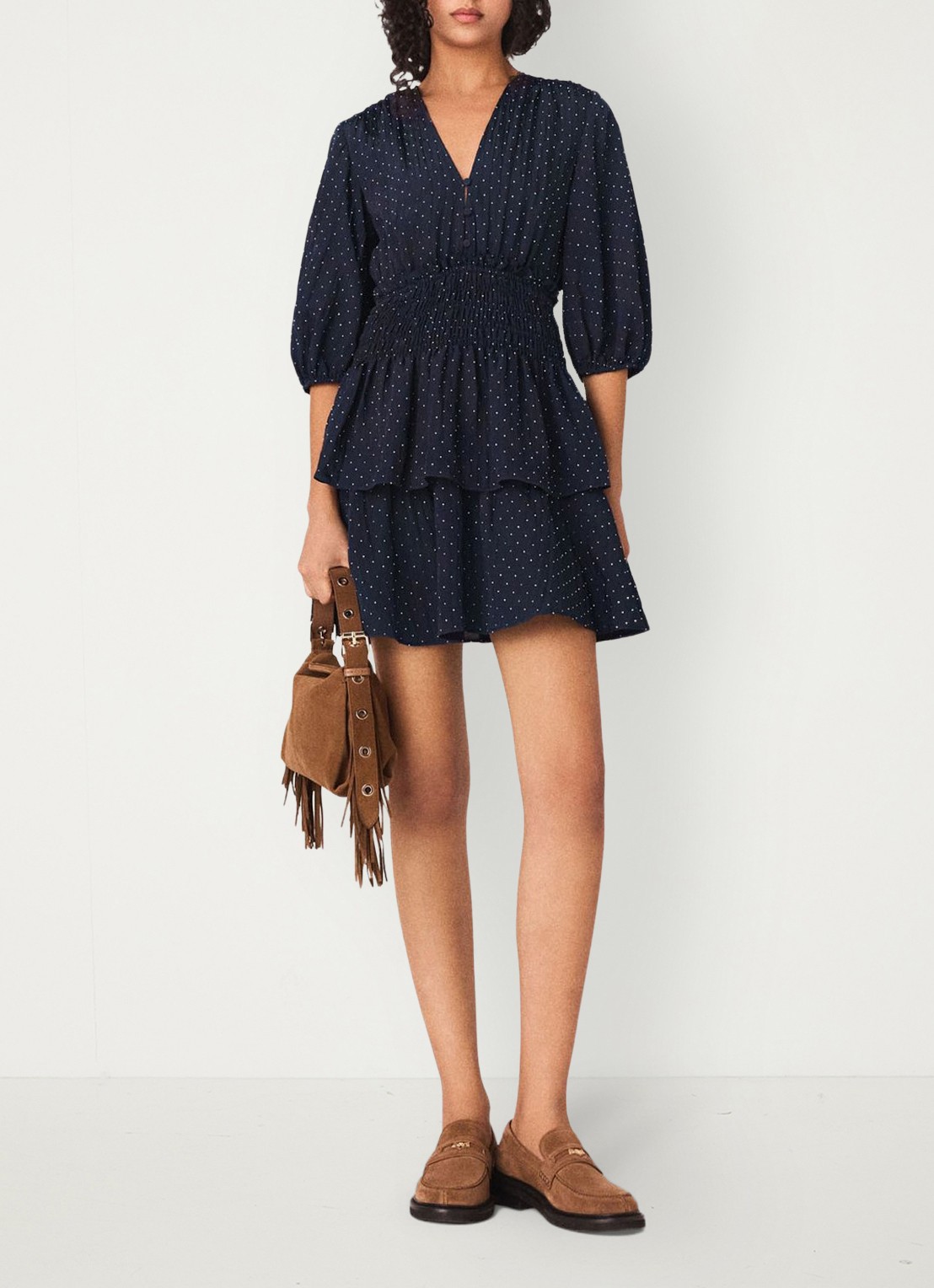 Maje Rapapamyta mini tuniekjurk met stippenprint - voorkant 6 donkerblauw