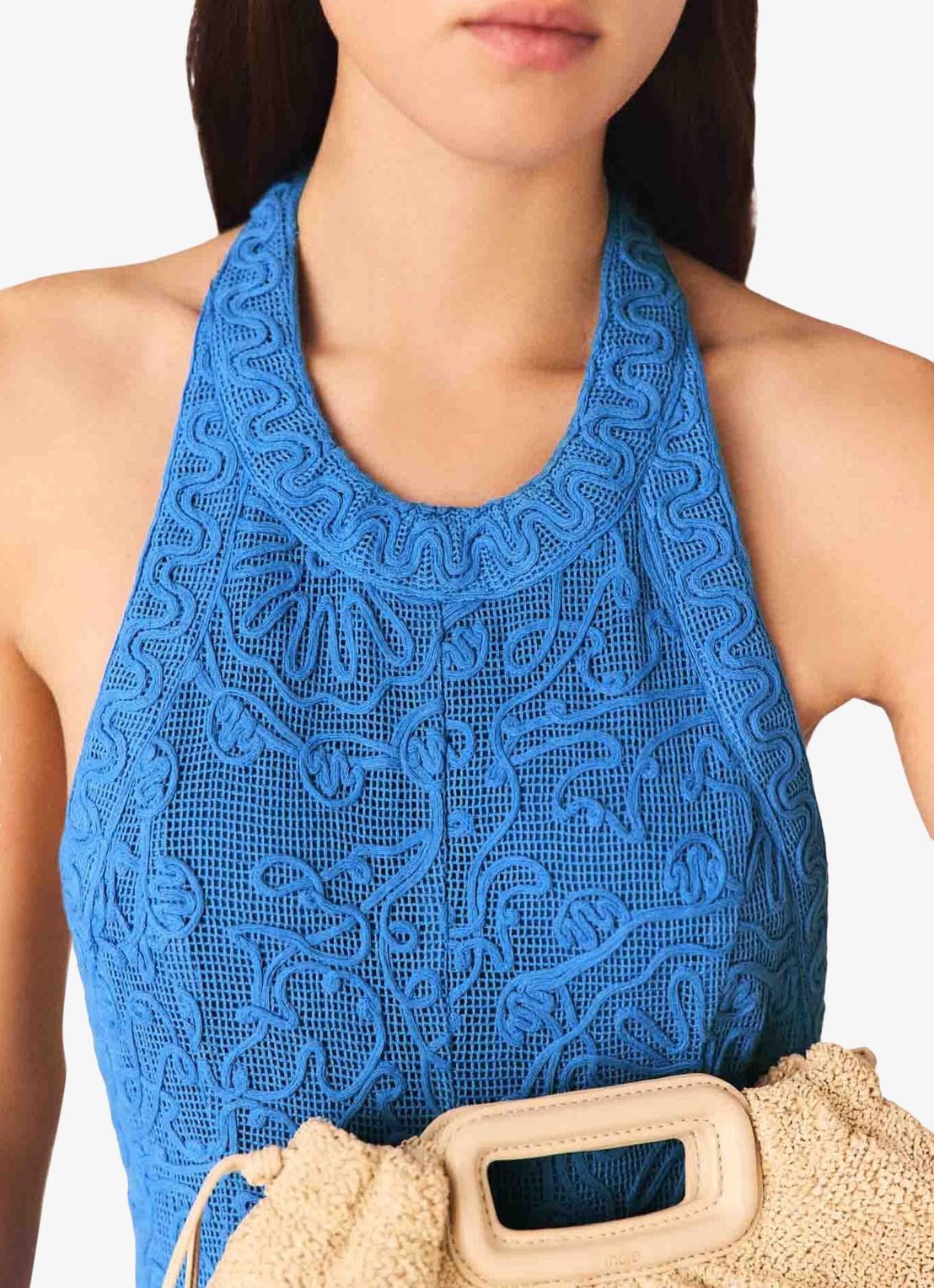 Maje Raros midi jurk met borduring - detail 3 donkerblauw