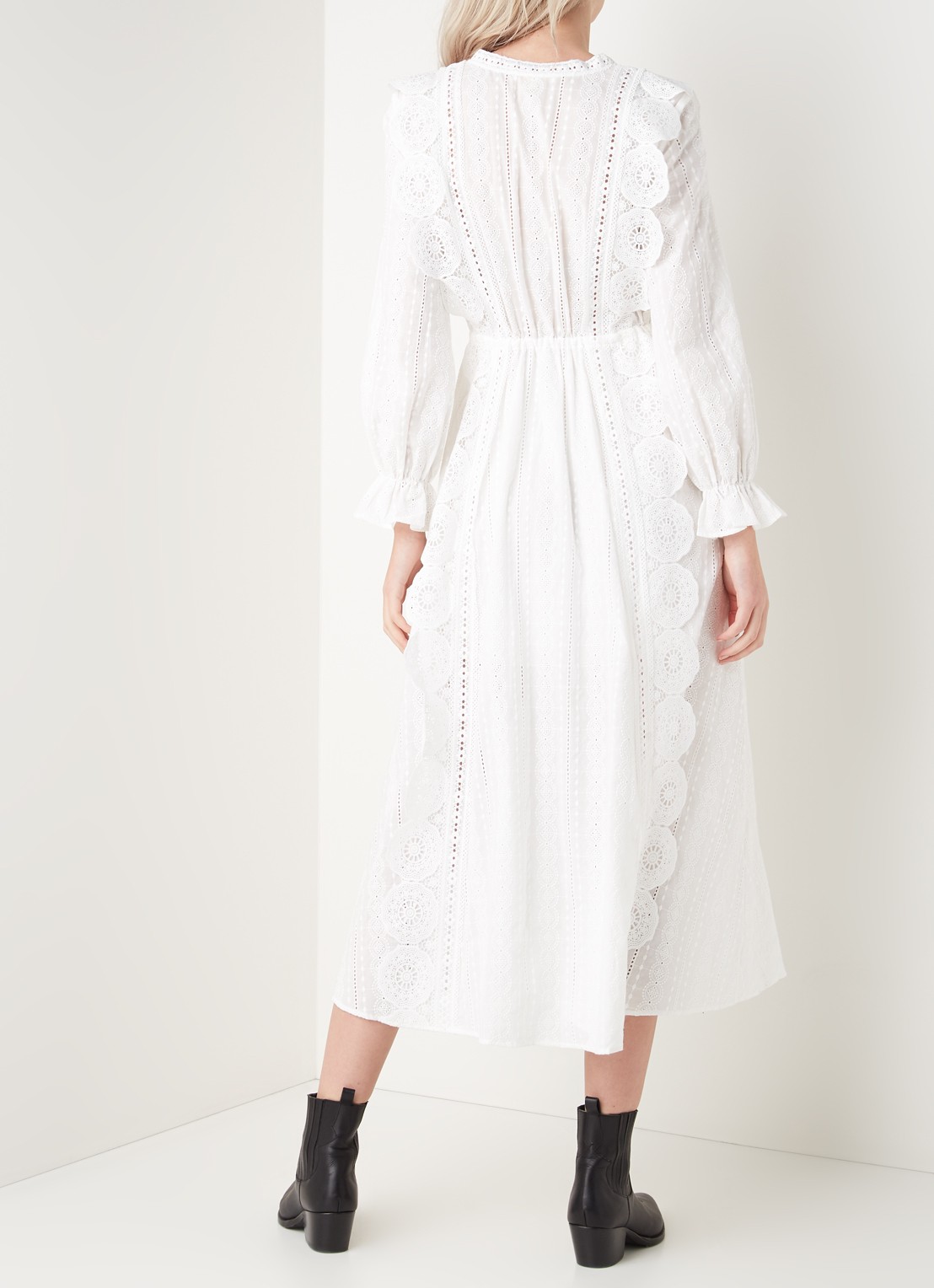 Maje Raviane maxi blousejurk met broderie - achterkant 3 gebroken wit