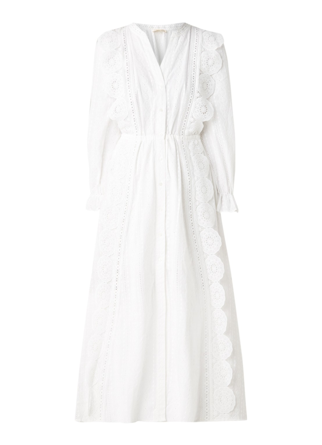 Maje Raviane maxi blousejurk met broderie - voorkant gebroken wit