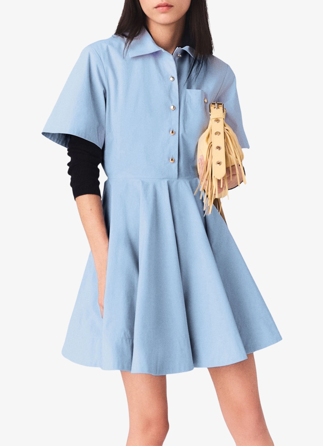 Maje Reblo mini tuniekjurk met plooien - detail blauw