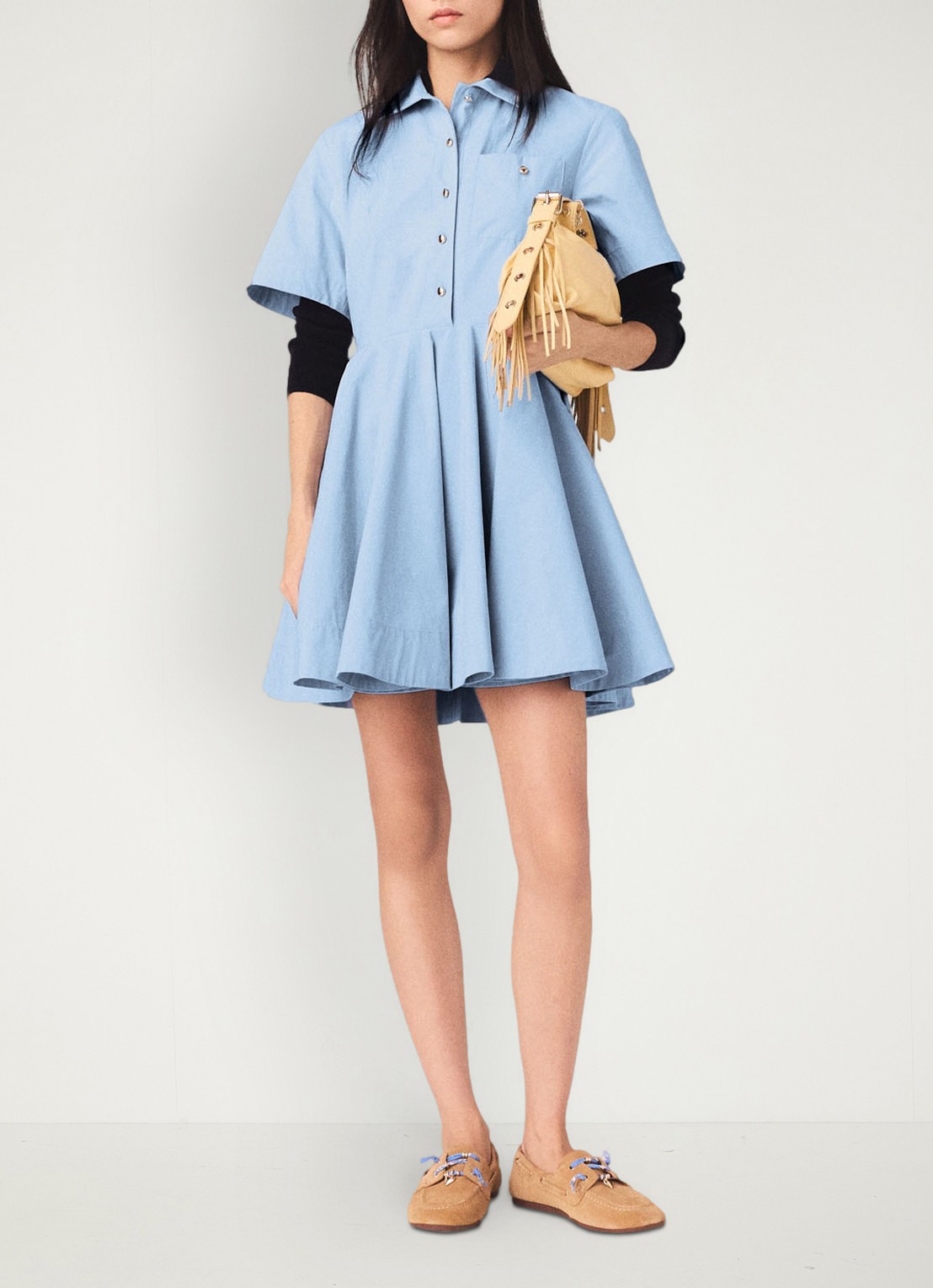 Maje Reblo mini tuniekjurk met plooien - voorkant 5 blauw