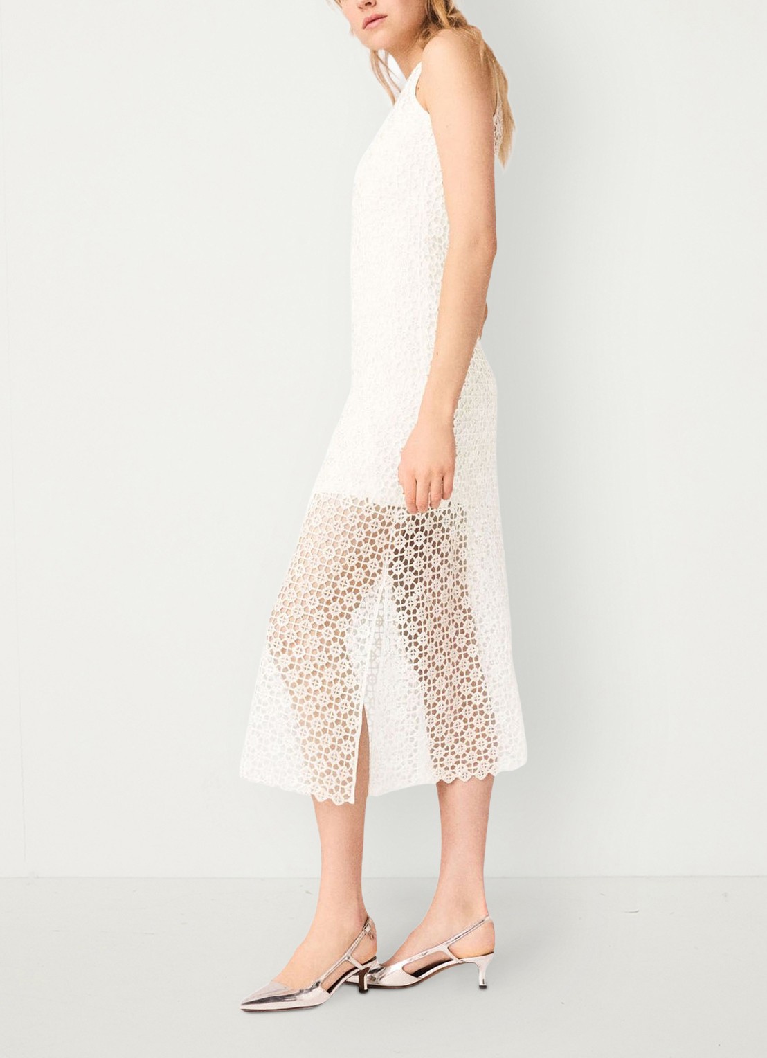 Maje Resilla midi jurk met broderie - detail wit