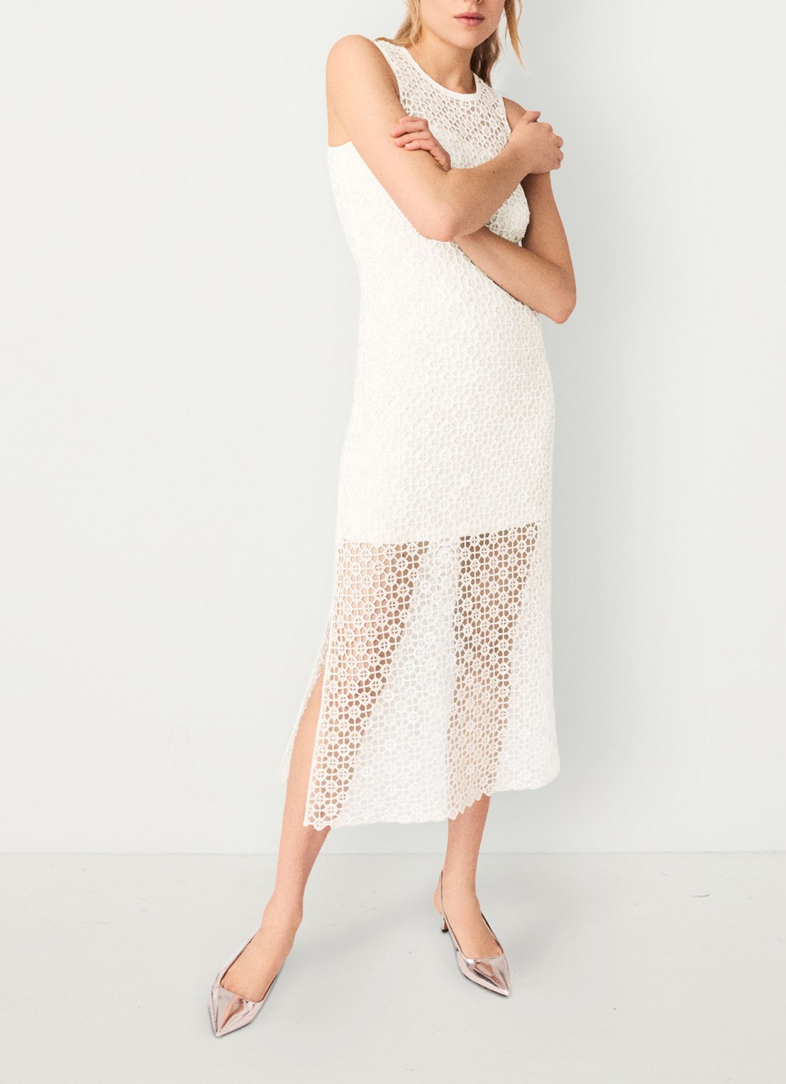 Maje Resilla midi jurk met broderie - detail 3 wit