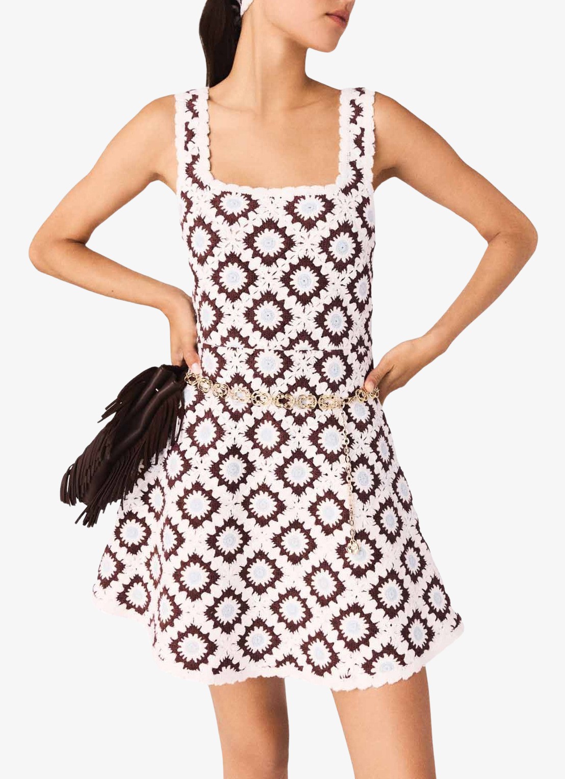 Maje Retunia mini jurk met ingebreid patroon - detail 4 bruin