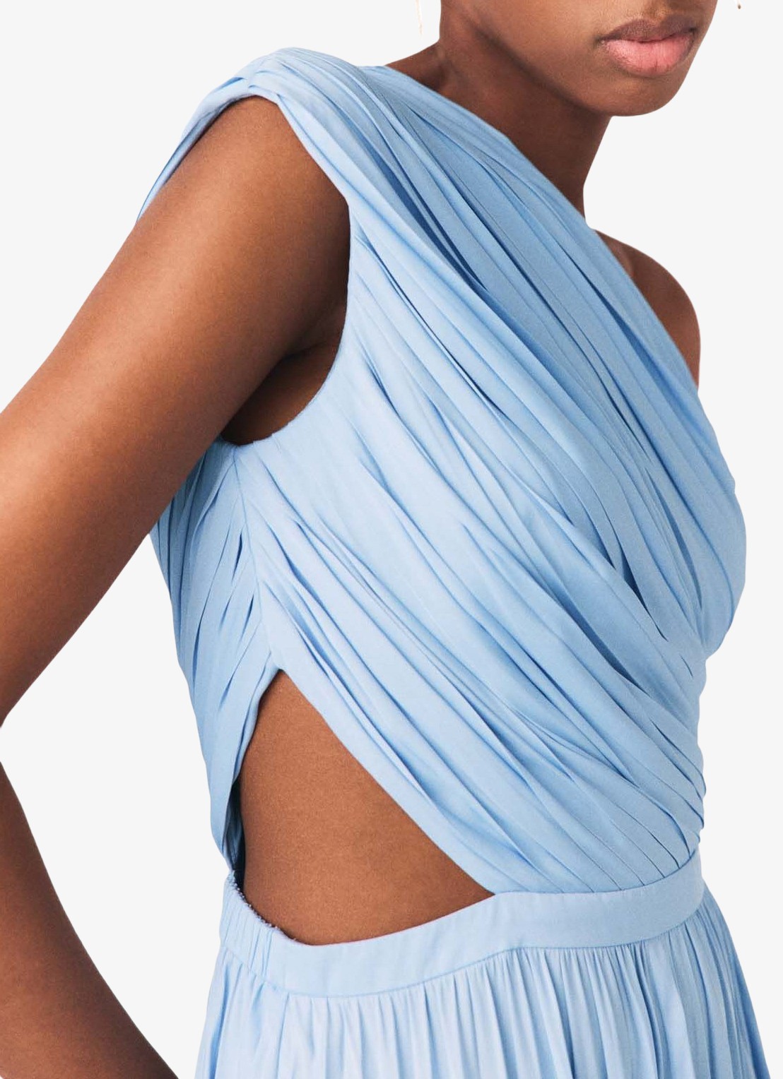 Maje Revi maxi one shoulder jurk met plooien en cut-out detail - detail 6 blauw