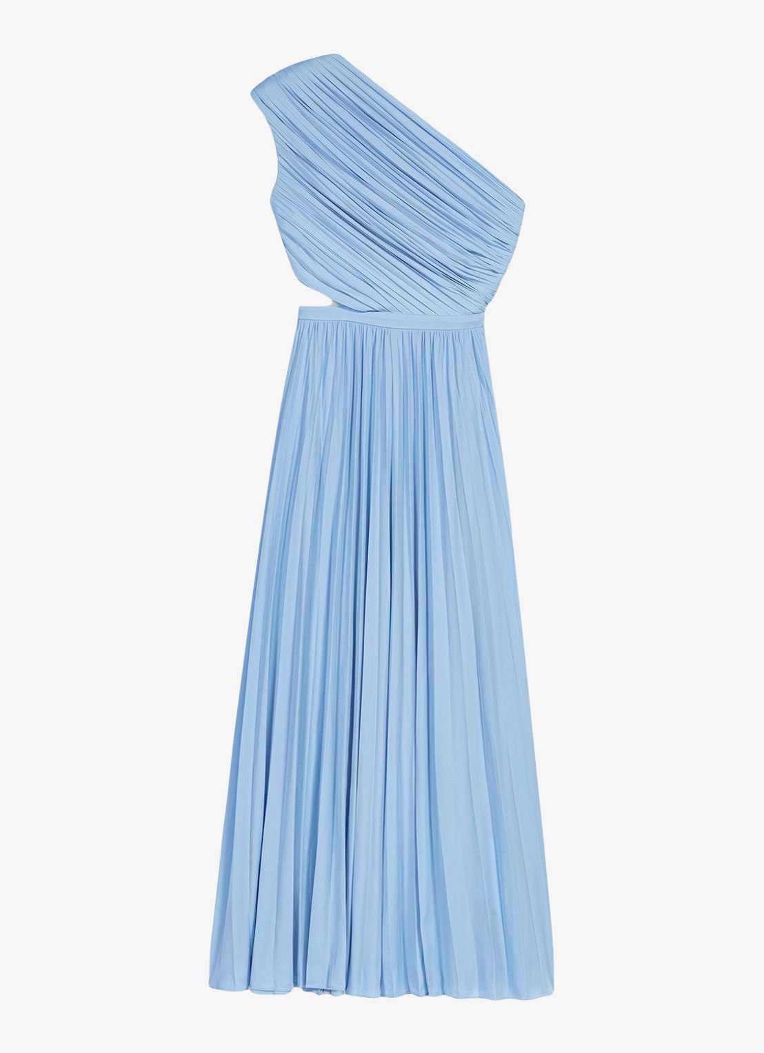 Maje Revi maxi one shoulder jurk met plooien en cut-out detail - voorkant 8 blauw