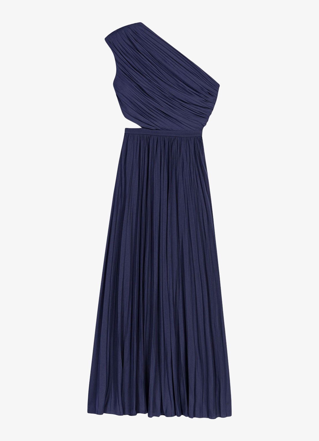Maje Revi maxi one shoulder jurk met plooien en cut-out detail - voorkant 4 donkerblauw