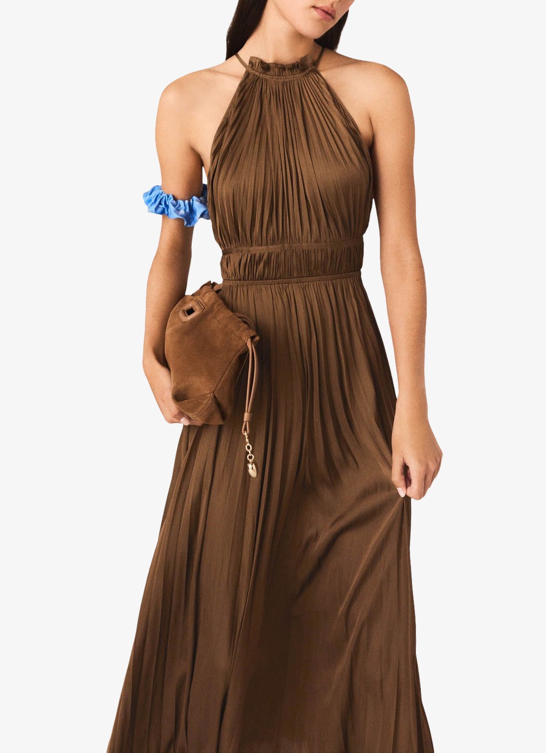 Maje Revilly midi jurk met plooien  - detail 6 bruin
