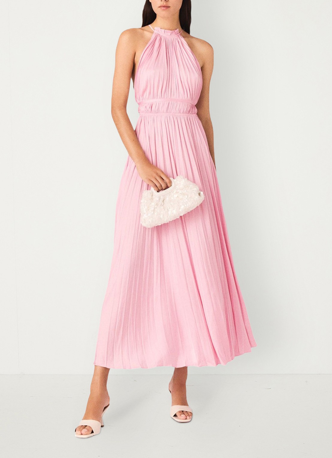 Maje Revilly midi jurk met plooien  - detail 4 roze