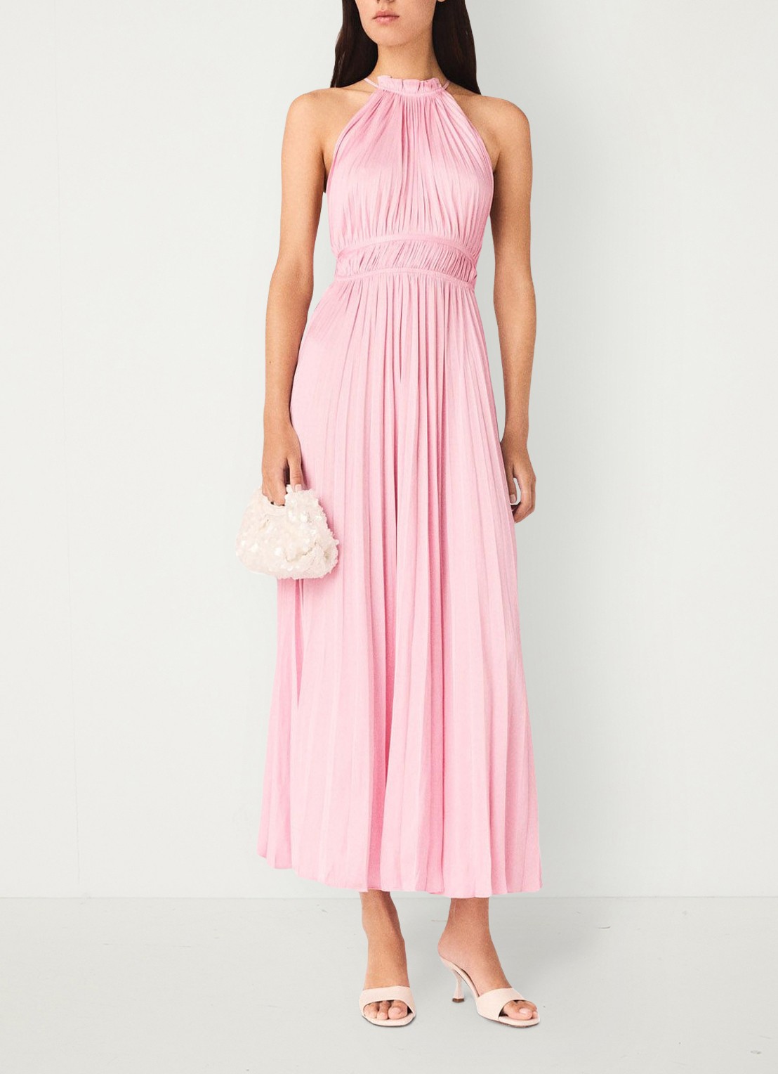 Maje Revilly midi jurk met plooien  - voorkant 2 roze