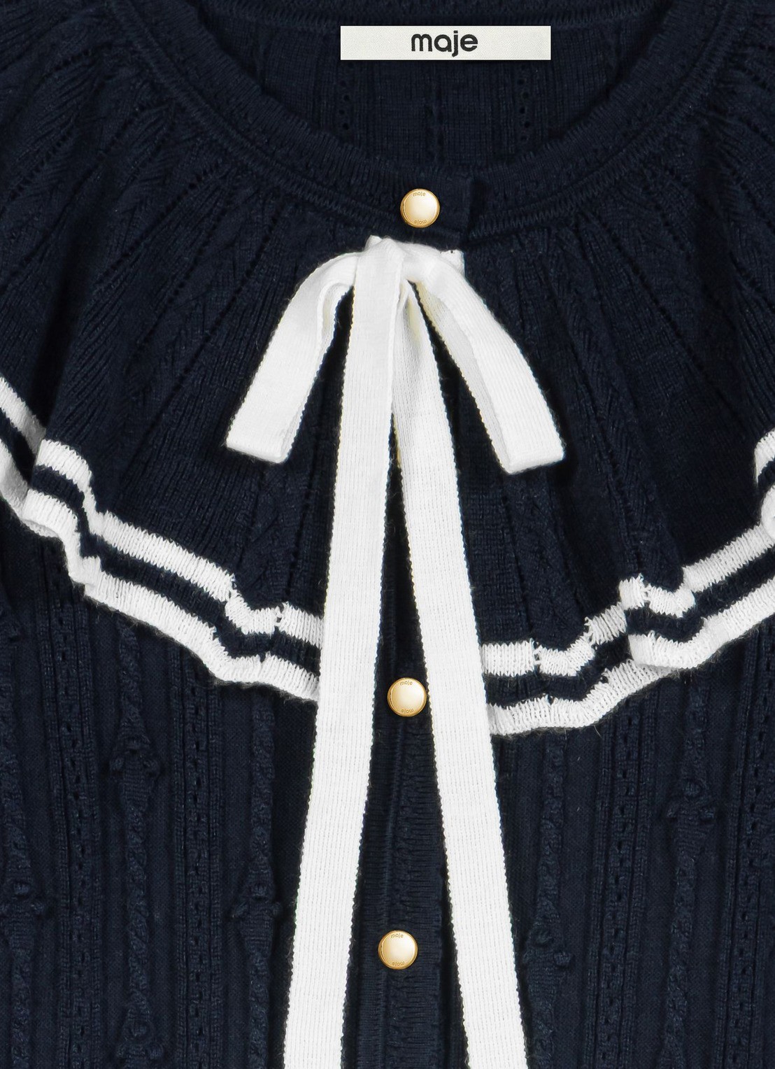 Maje Ribgebreid vest in wolblend - detail donkerblauw