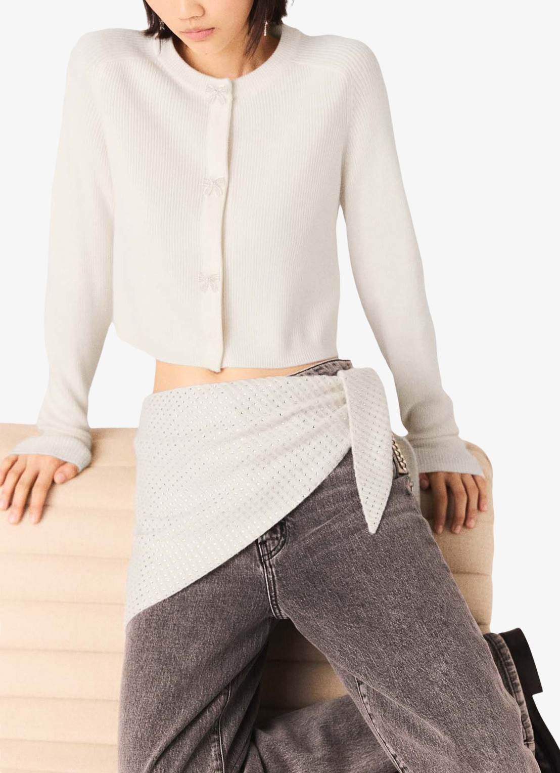 Maje Ribgebreid vest van wol - detail 4 beige