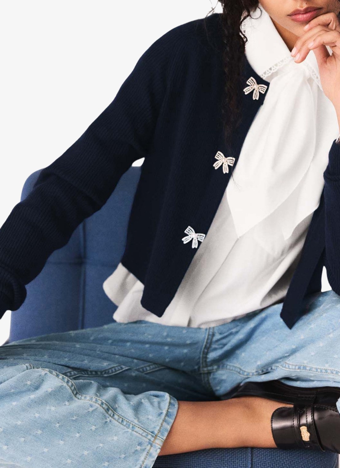 Maje Ribgebreid vest van wol - detail 5 donkerblauw