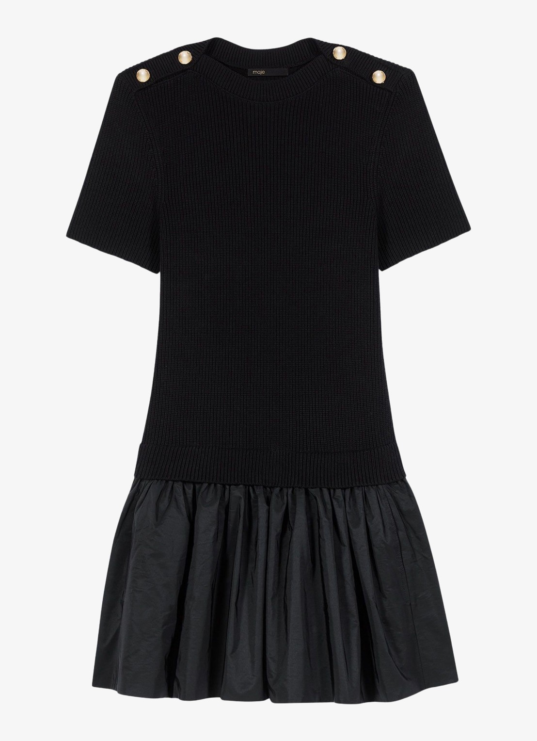 Maje Ribgebreide mini jurk met ronde hals - voorkant 2 jeans