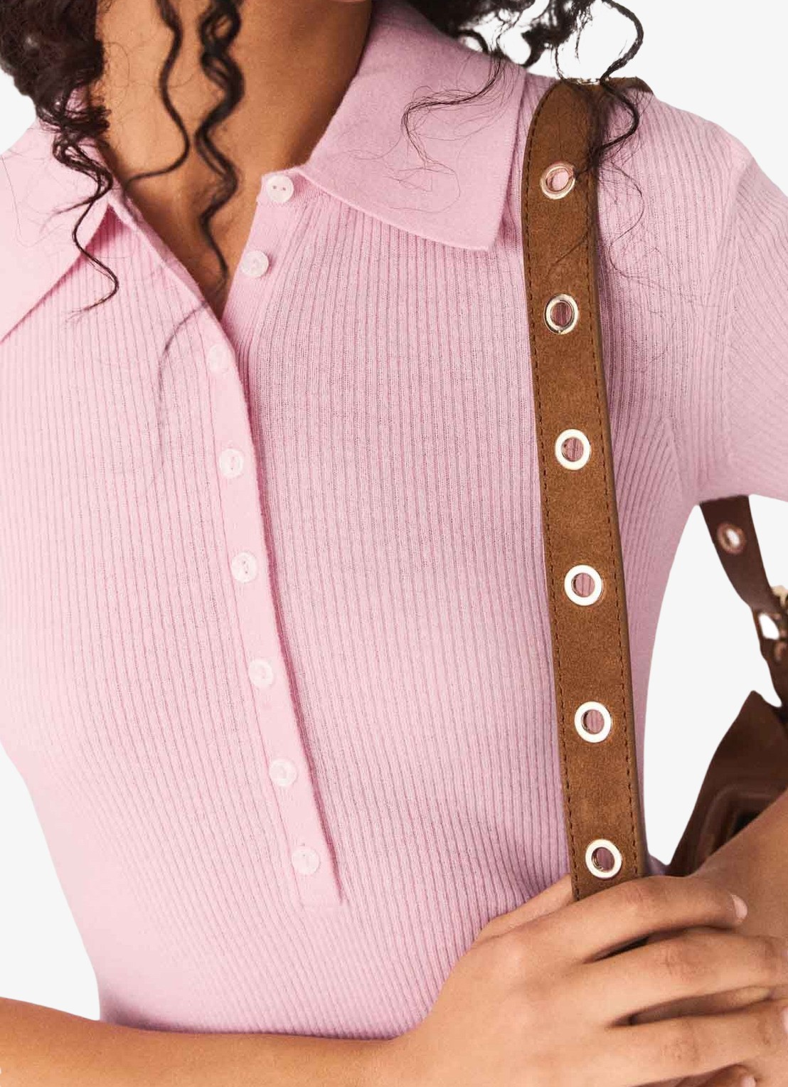 Maje Ribgebreide polo in wolblend - detail 4 roze