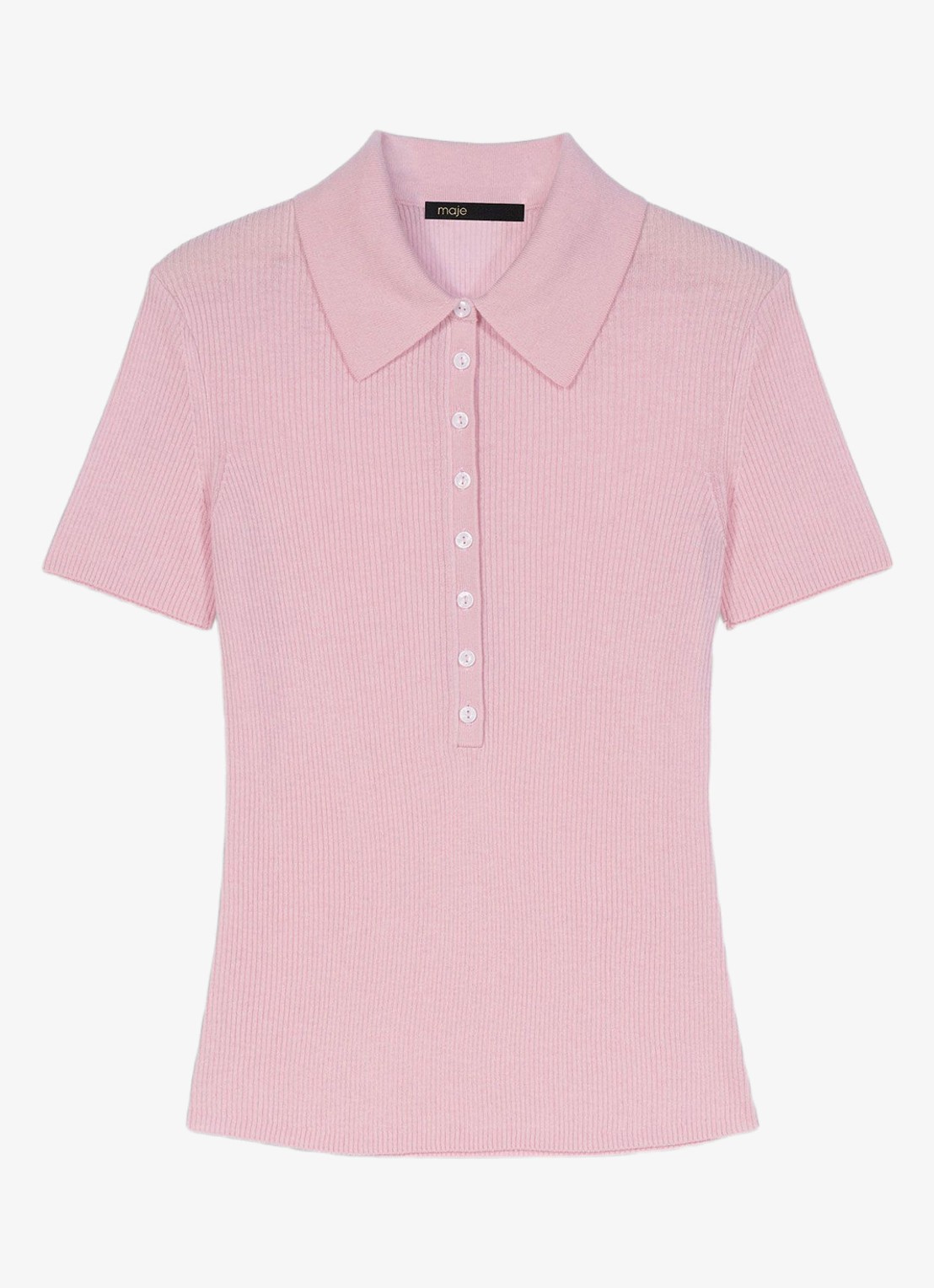 Maje Ribgebreide polo in wolblend - voorkant roze