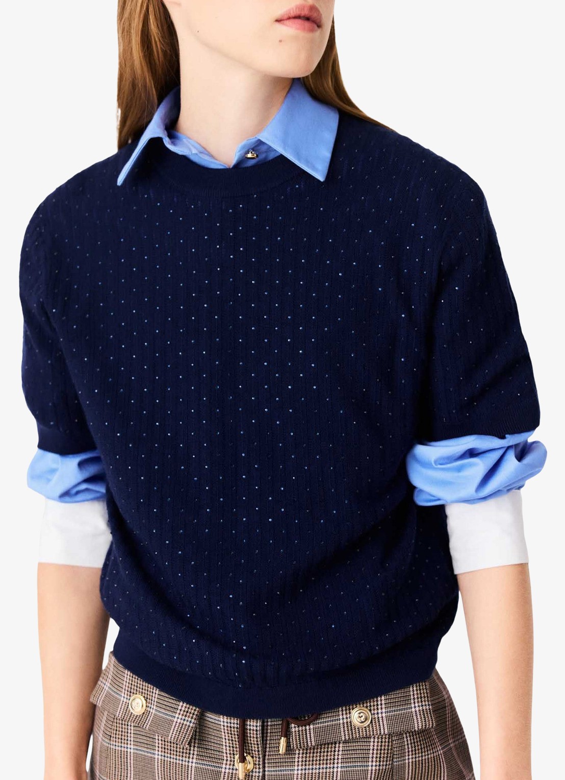 Maje Ribgebreide pullover in wolblend met strass - detail 4 donkerblauw