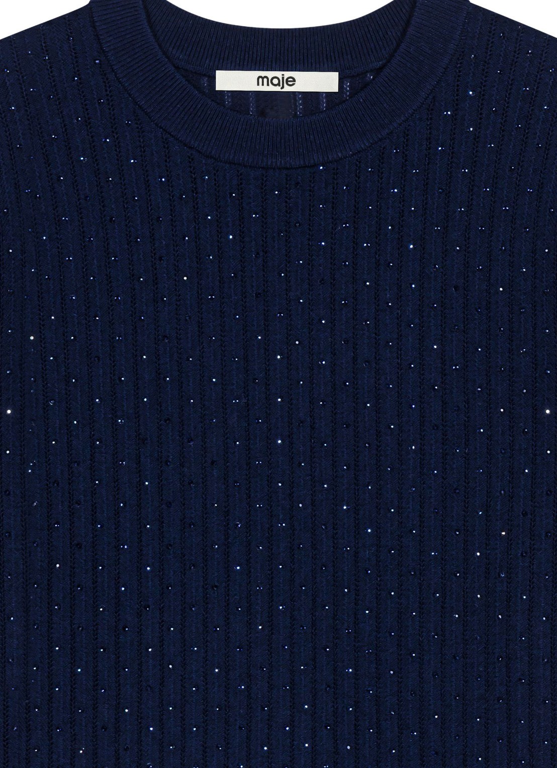 Maje Ribgebreide pullover in wolblend met strass - detail 8 donkerblauw
