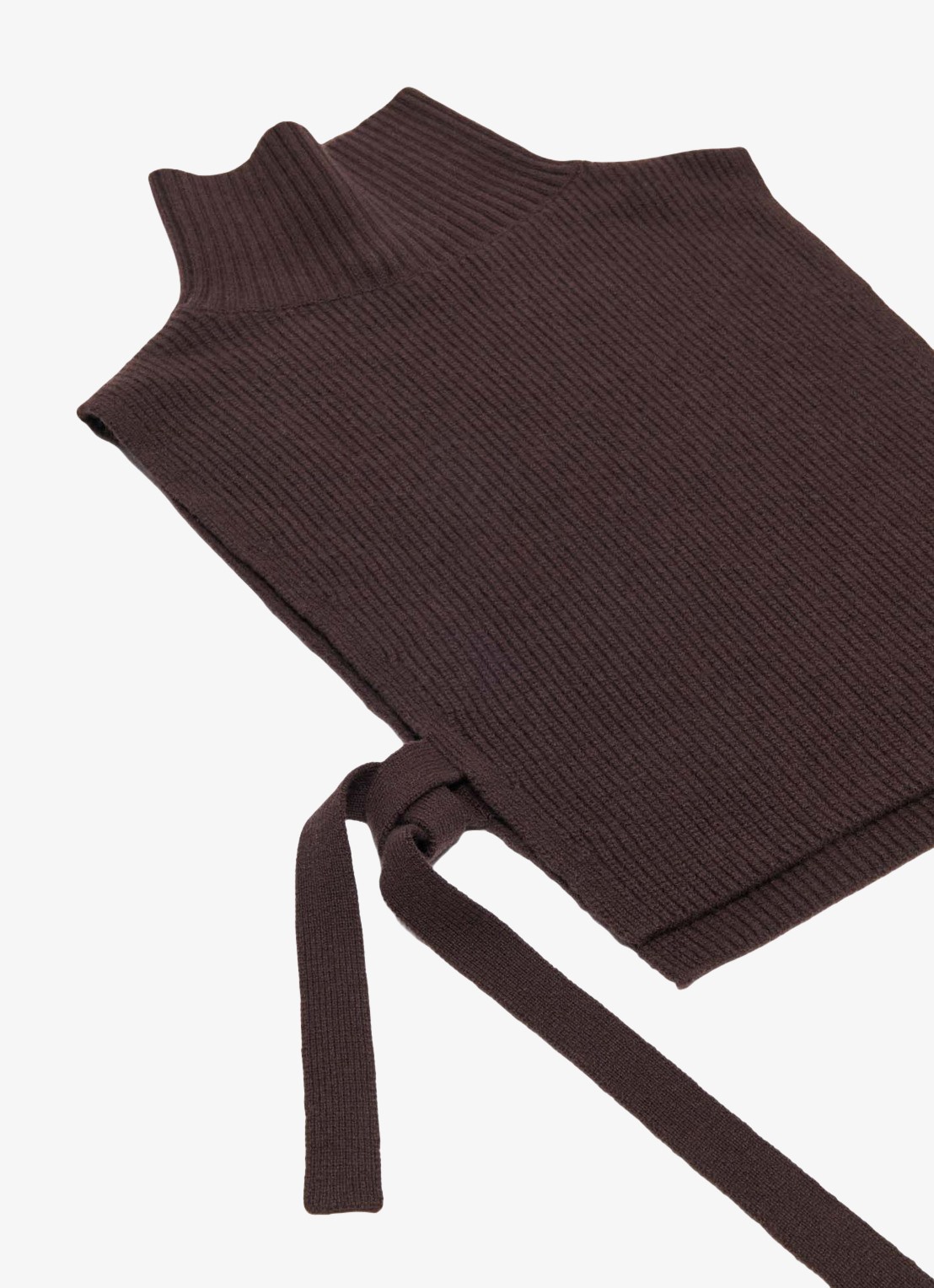 Maje Ribgebreide top in kasjmierblend met col - detail 5 donkerbruin
