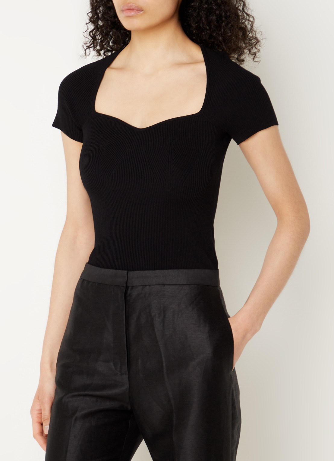 Maje Ribgebreide top met stretch - detail 4 zwart