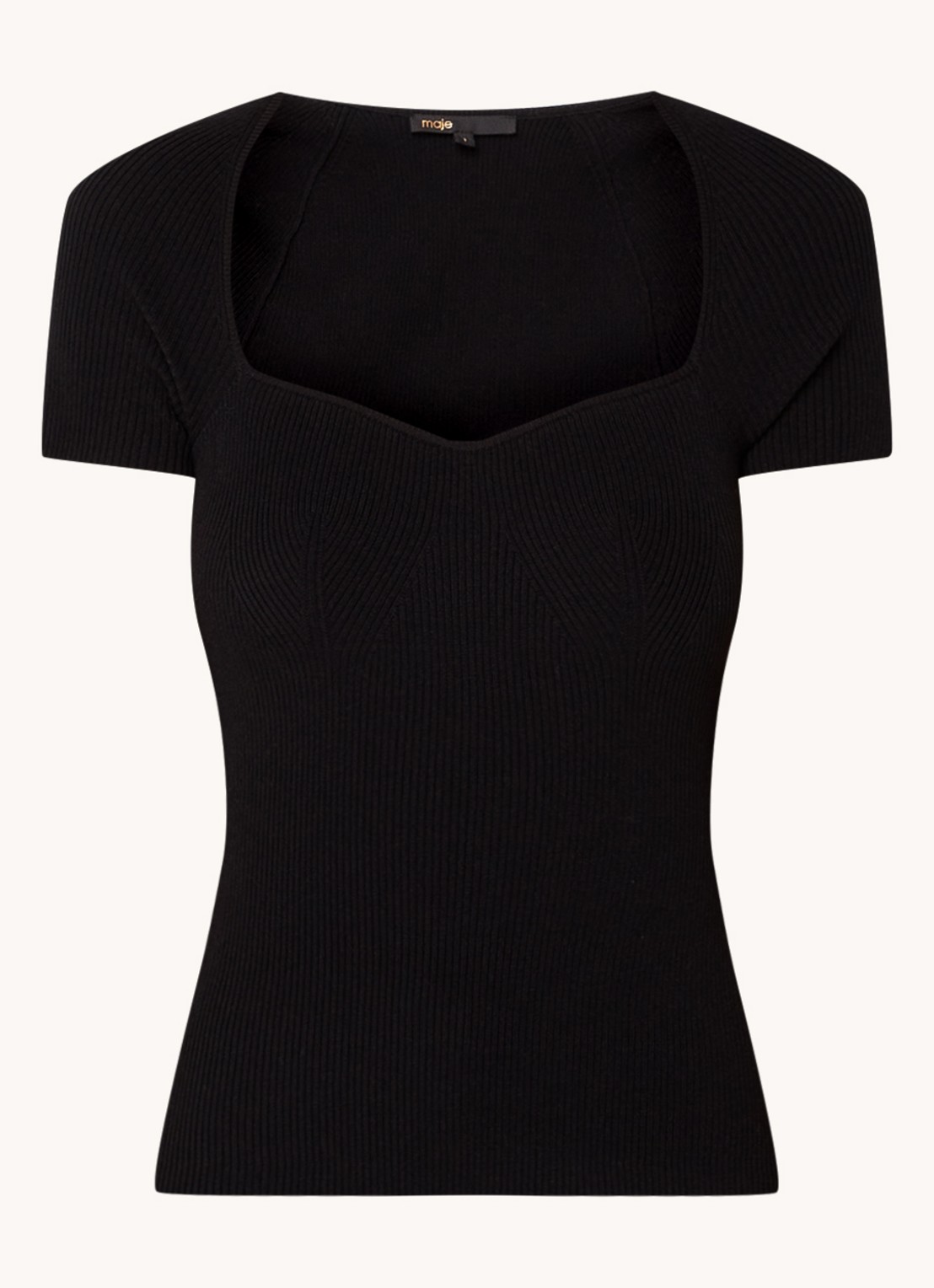 Maje Ribgebreide top met stretch - voorkant 2 zwart