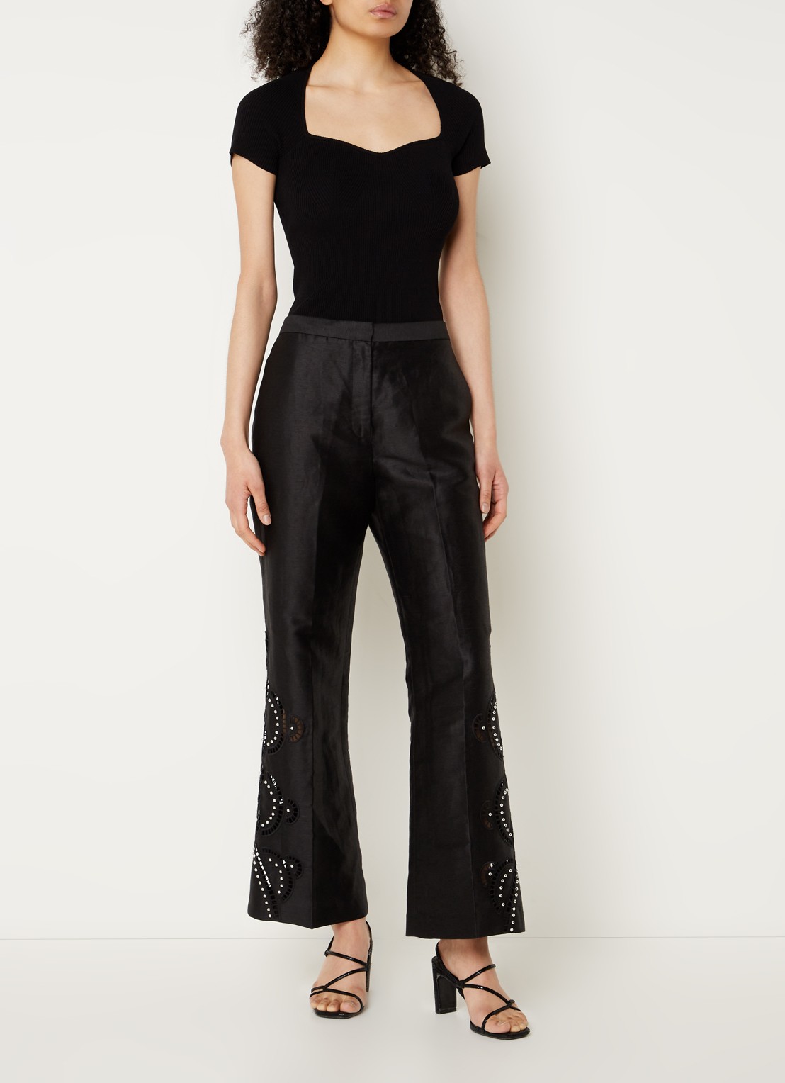 Maje Ribgebreide top met stretch - voorkant 3 zwart