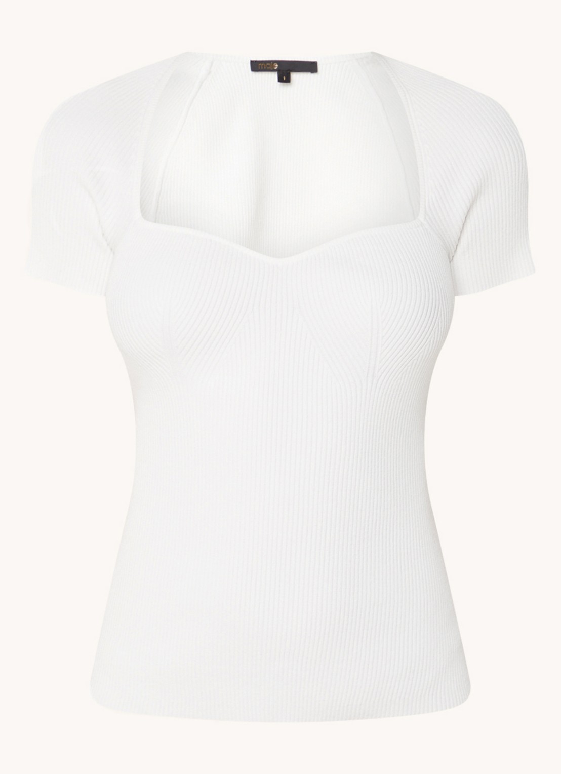 Maje Ribgebreide top met stretch - voorkant 3 gebroken wit