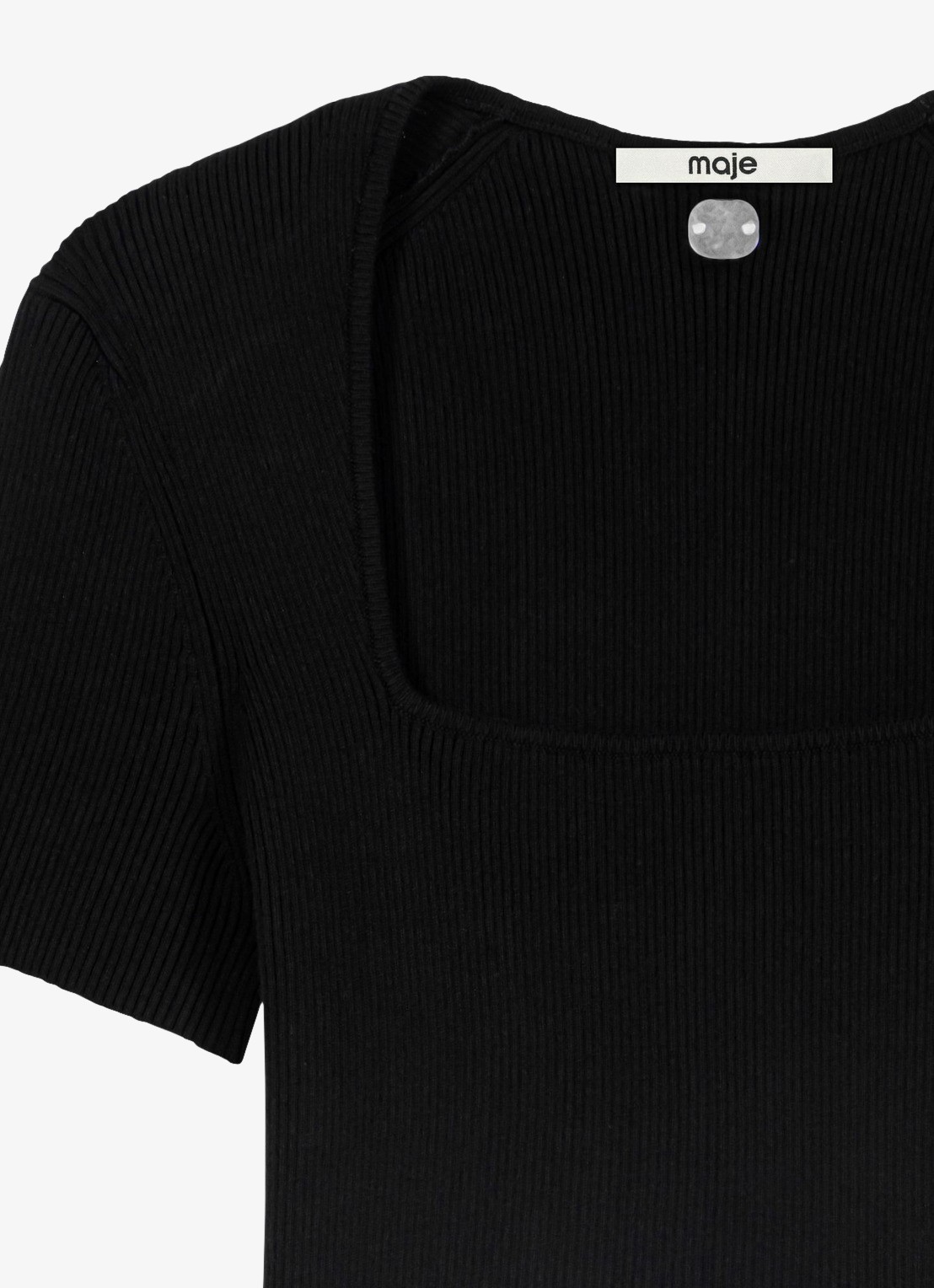 Maje Ribgebreide top - detail 2 zwart