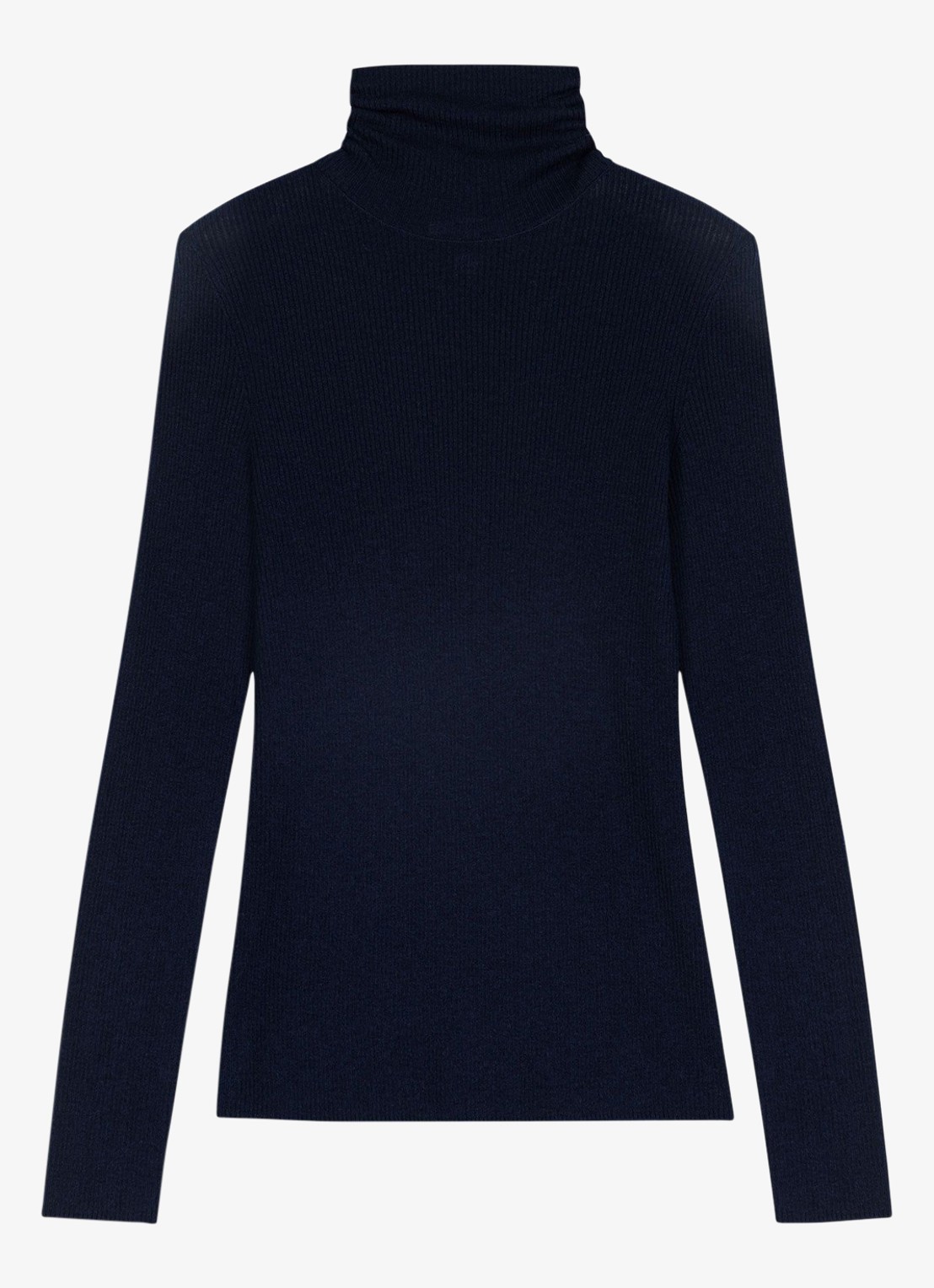 Maje Ribgebreide trui met col - voorkant 2 donkerblauw