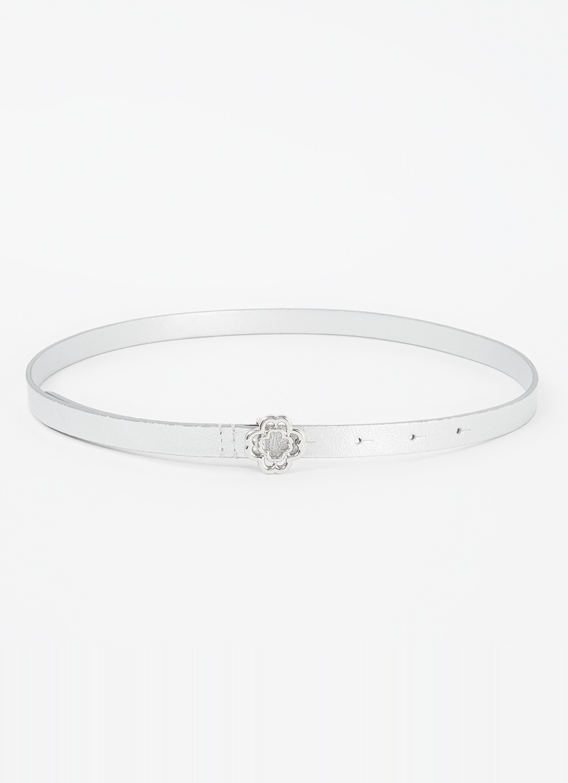 Maje Riem van kalfsleer met metallic finish - voorkant zilver