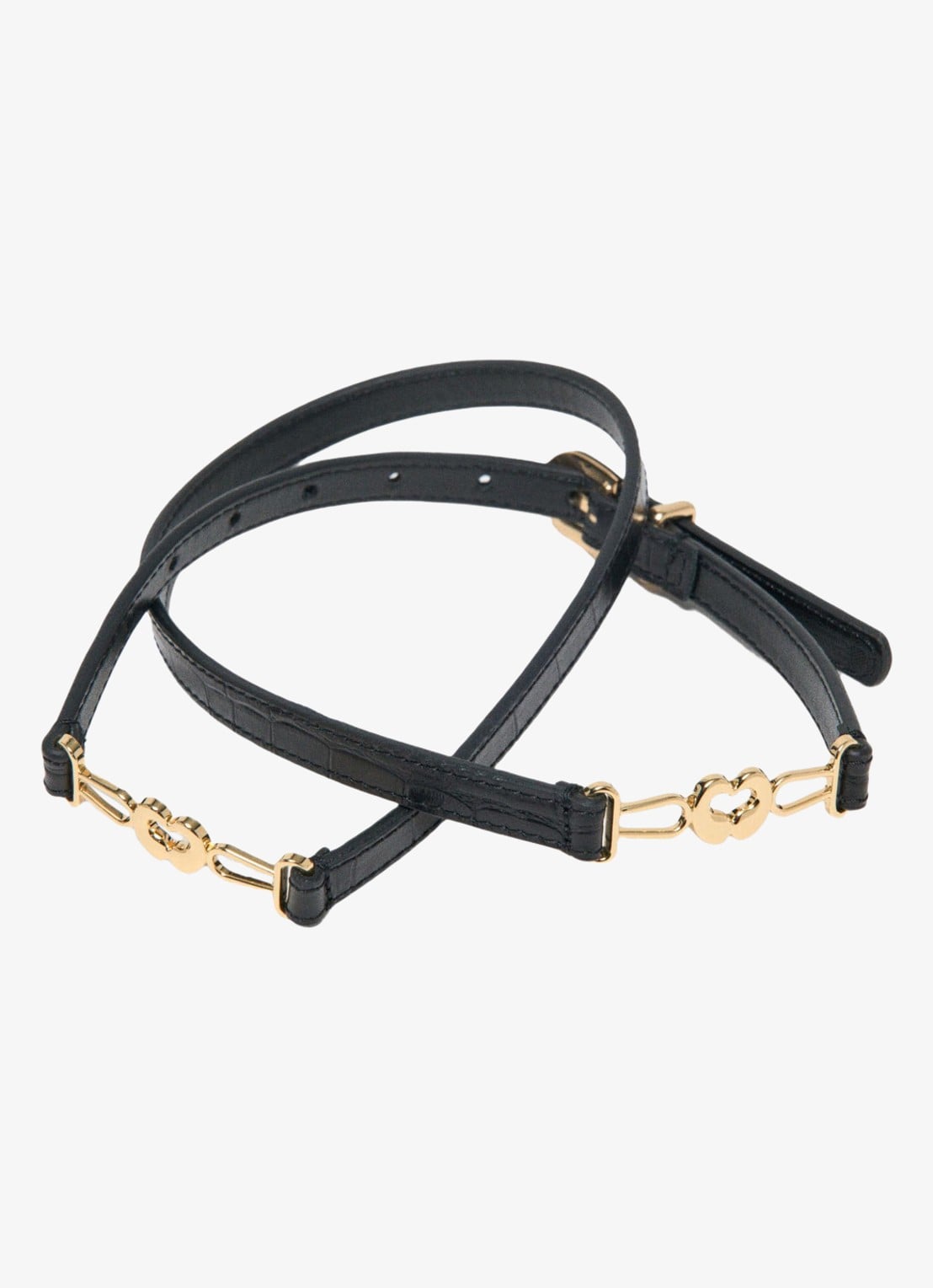 Maje Riem van leer met croco structuur - detail zwart